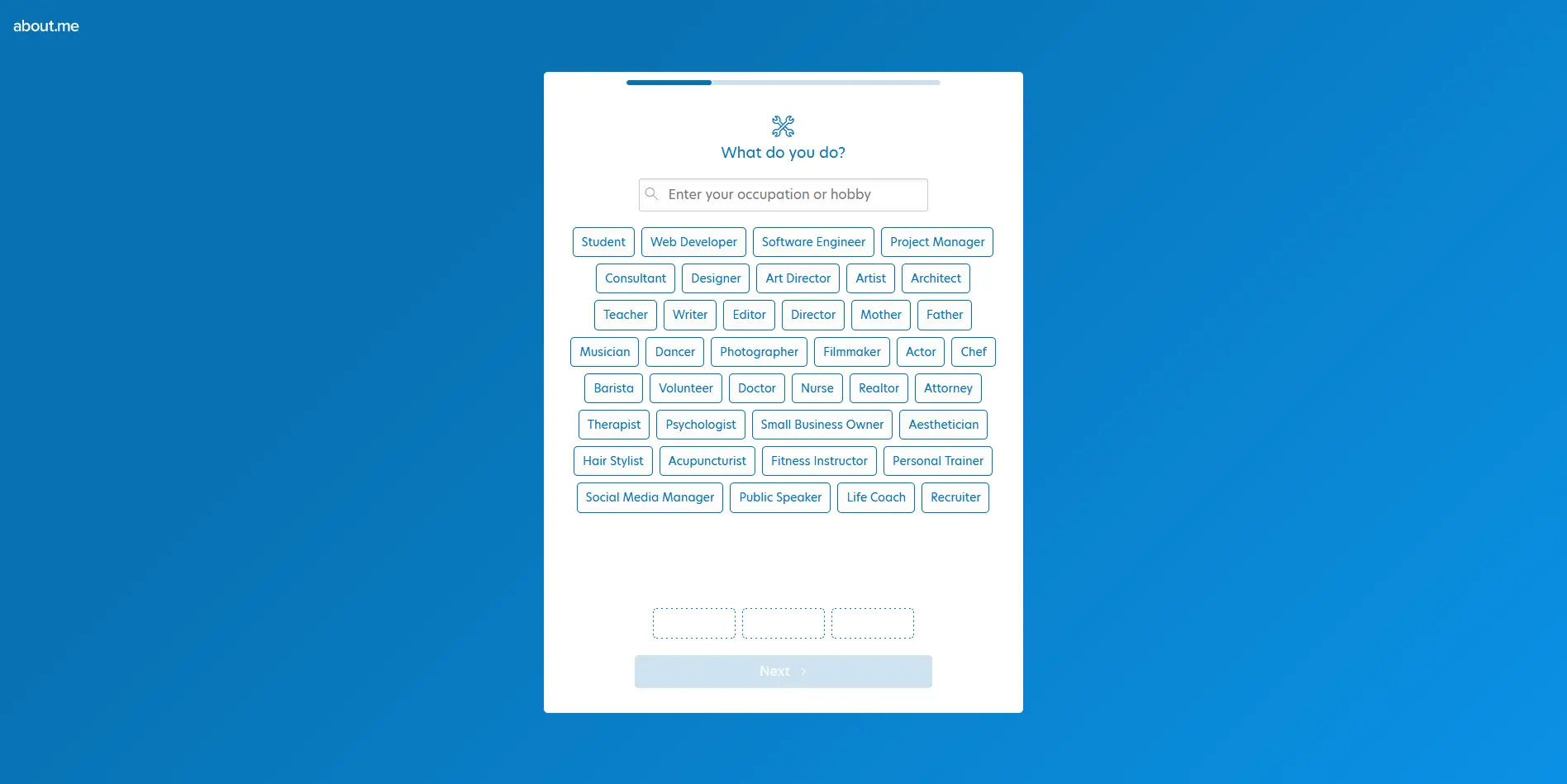 Entering my occupation or hobby on about.me
