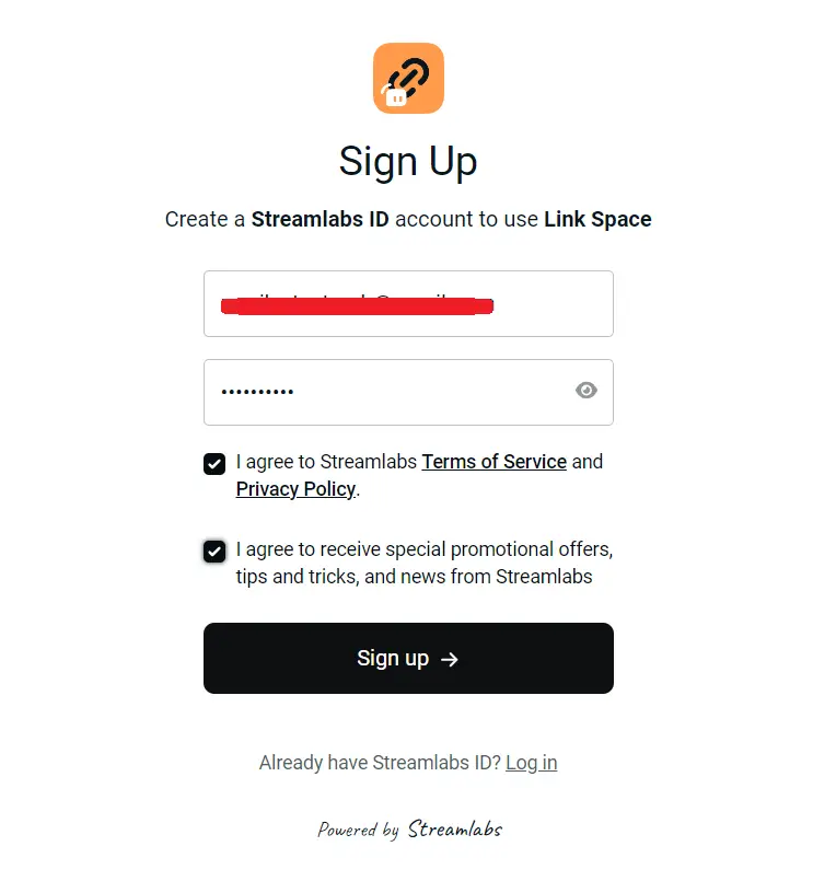 Link Space registration page