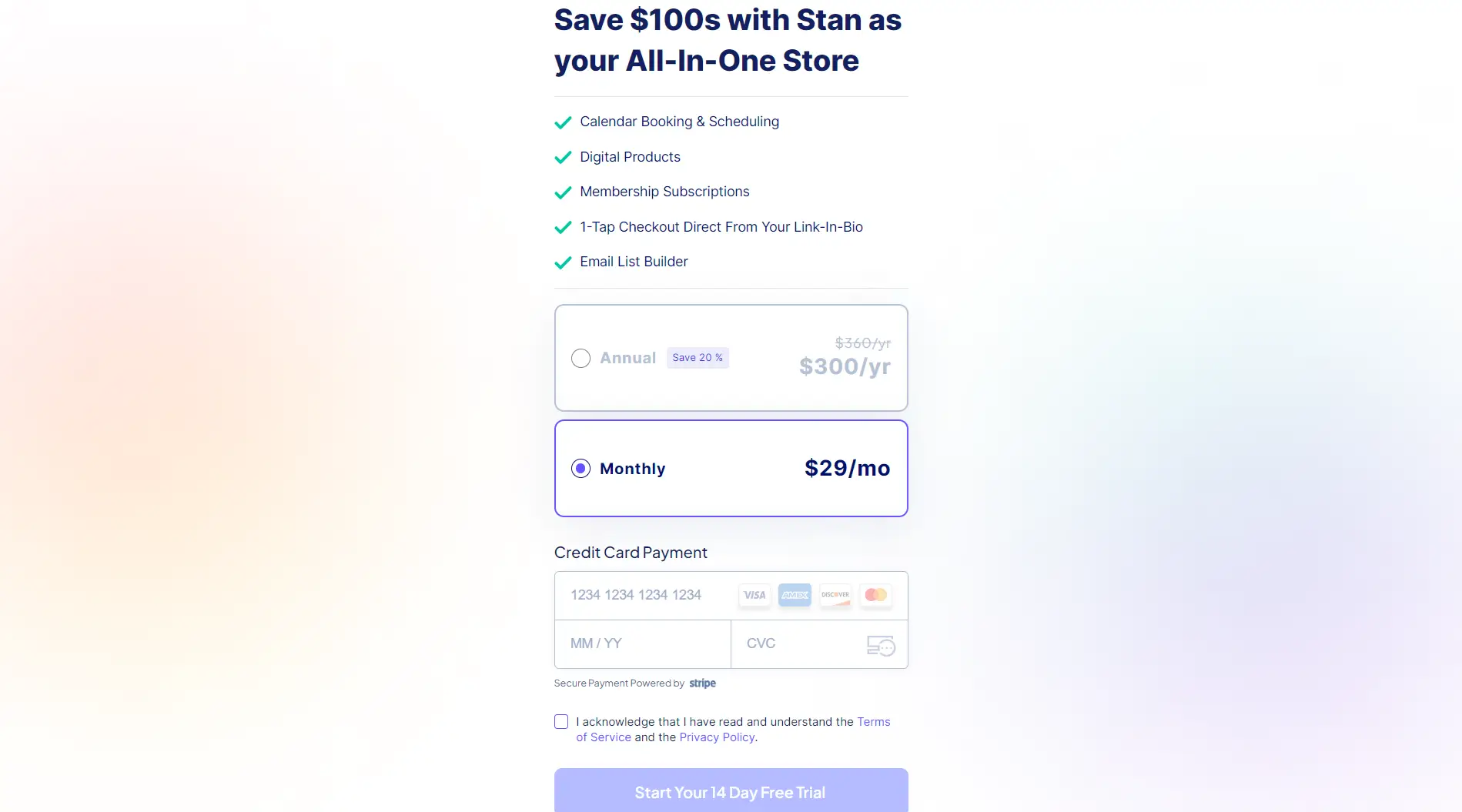 Stan's registration page