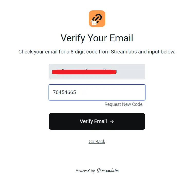 Entering the Streamlabs ID verification code