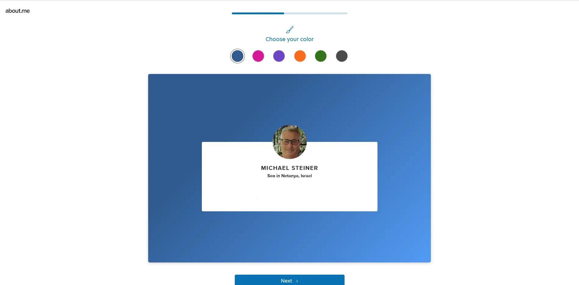 Choosing my preferred about.me profile color