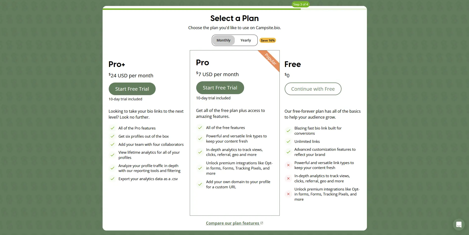 Choosing a Campsite plan