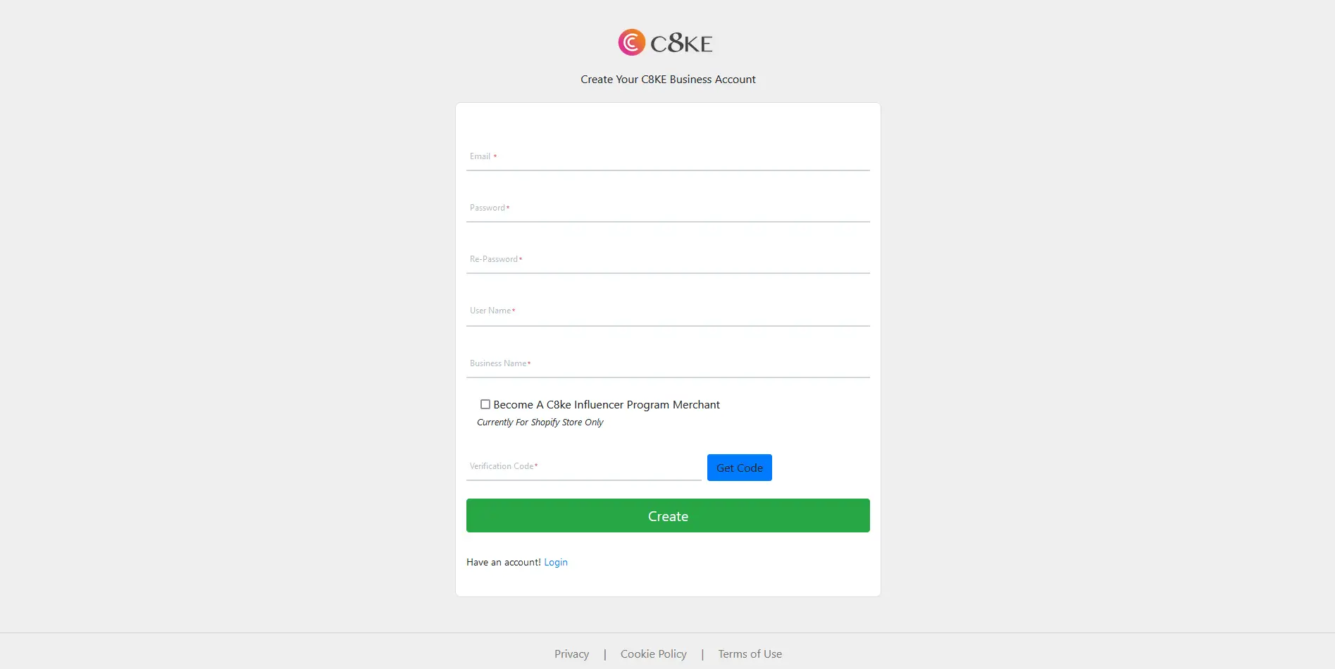 C8KE's registration page